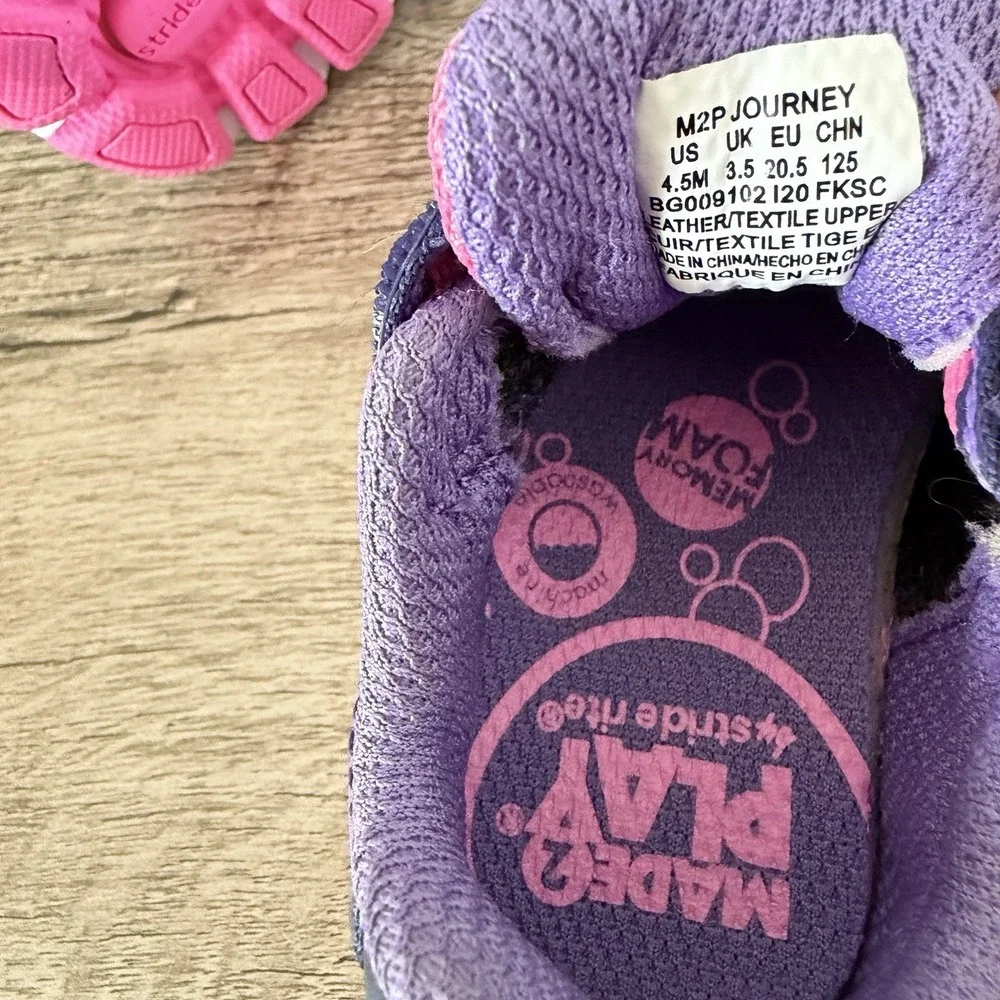 Stride Rite Girls M2P Journey Player Pink Purple Sneaker Shoes Toddler Size 4.5M